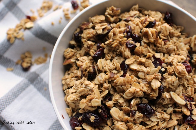 Easy Homemade Granola in a bowl with craisins