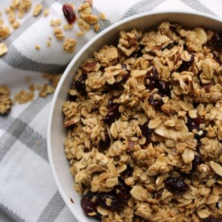 Easy Homemade Granola with craisins and oatmeal in a bowl