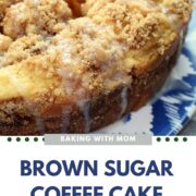 brown sugar coffee cake on a plate.