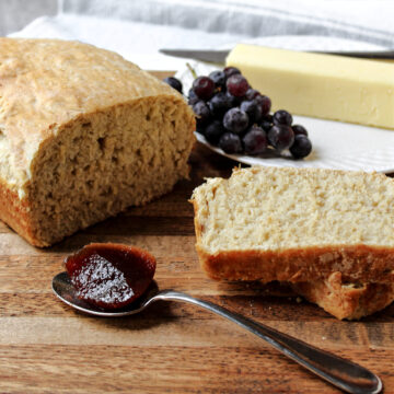 oatmeal bread on a cutting board.