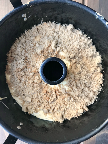 Brown Sugar Coffee Cake dough in tube pan 