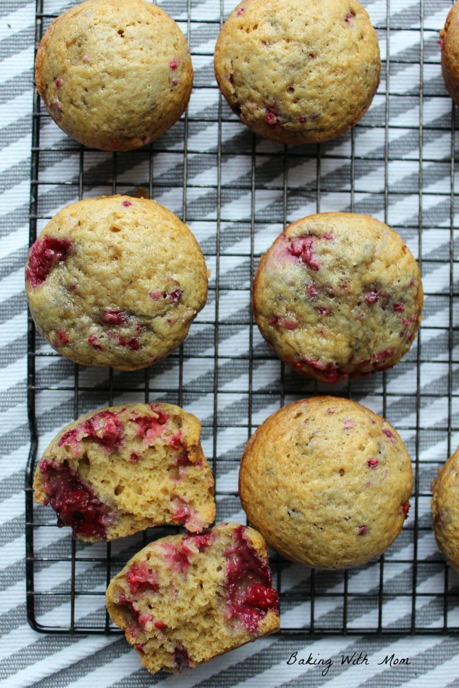 Easy Raspberry Muffins on cooling rack