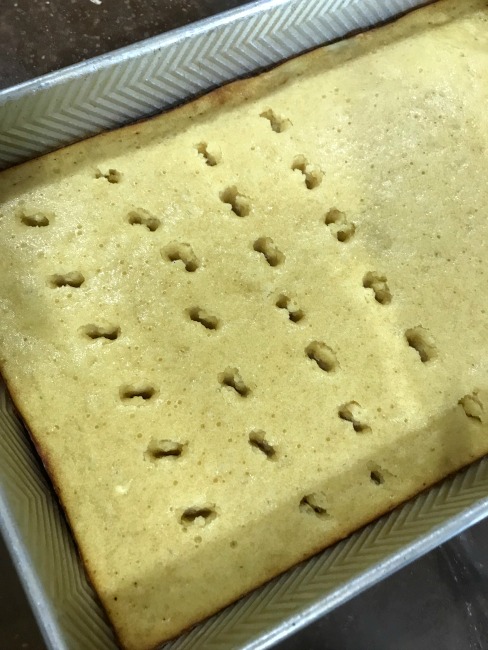 Easter Poke Cake in cake pan