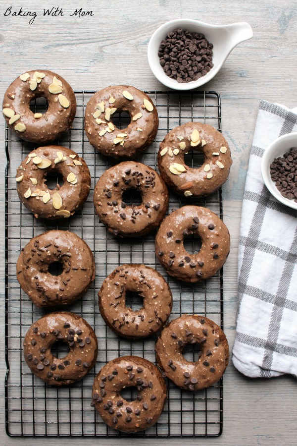 Easy Baked Chocolate Donuts with frosting and sprinkles