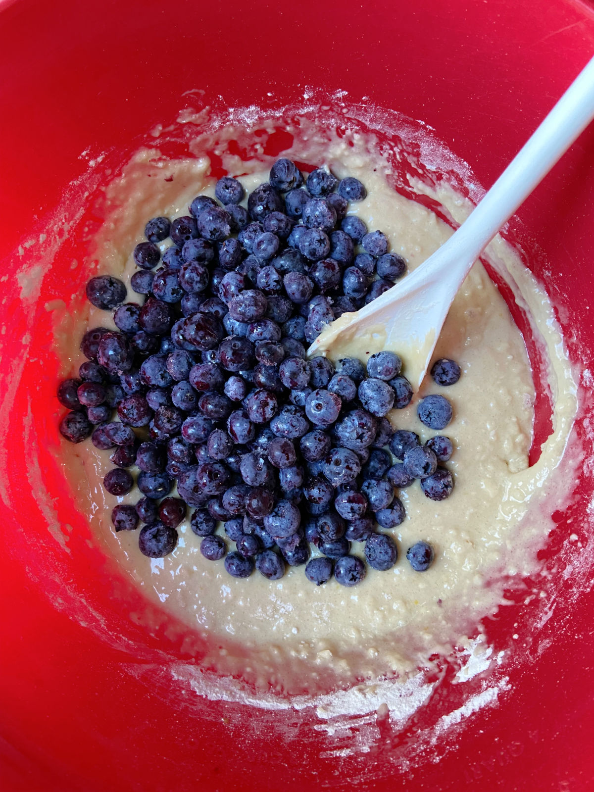 blueberries in a batter. 