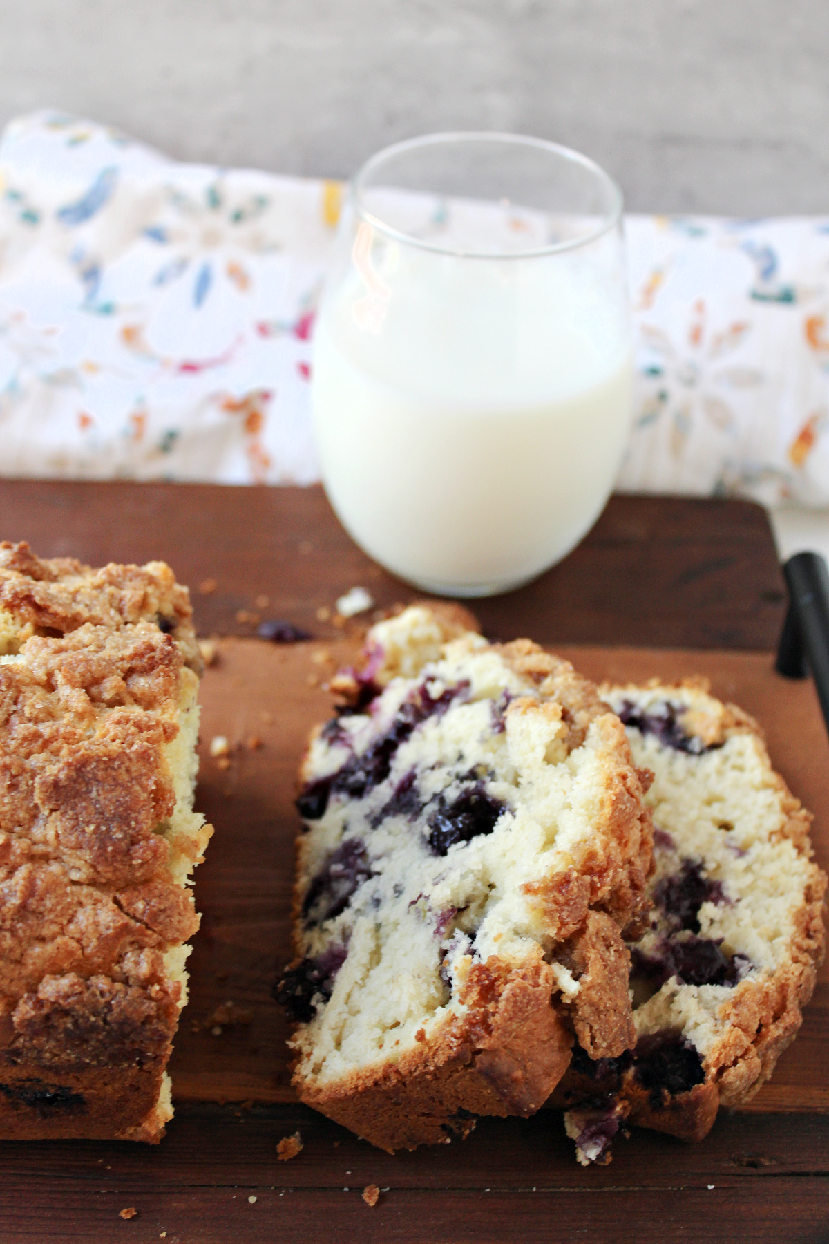 blueberry bread topped with streusel. 
