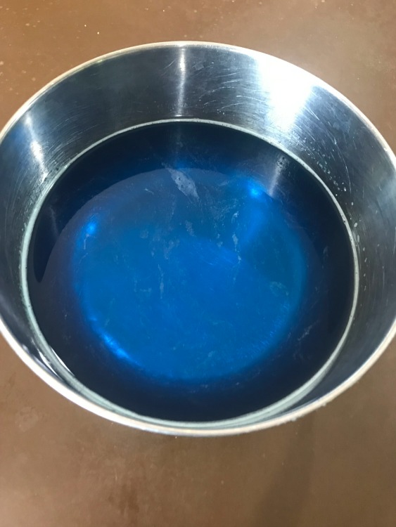 Berry Blue Jello in a silver bowl