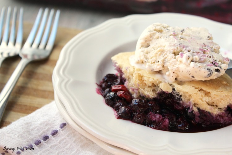 Easy Blueberry Cobbler with forks on a white plate