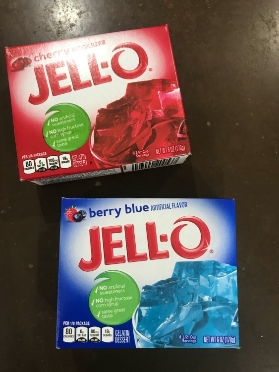 Boxes of blueberry and strawberry jello