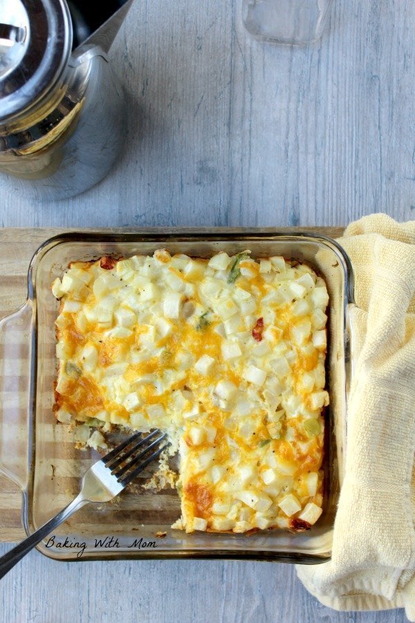 Cheesy Egg O'Brien Casserole in a square cooking dish