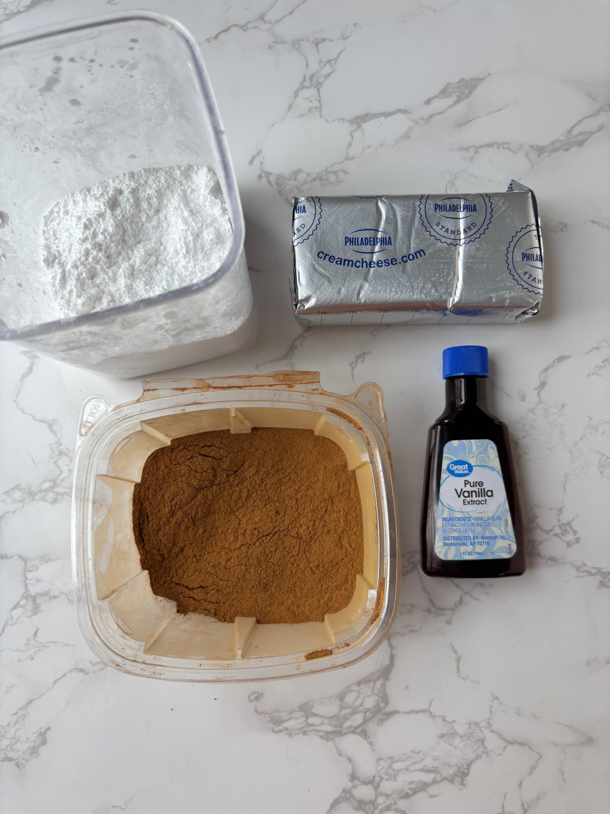 cinnamon vanilla cream cheese and powdered sugar.