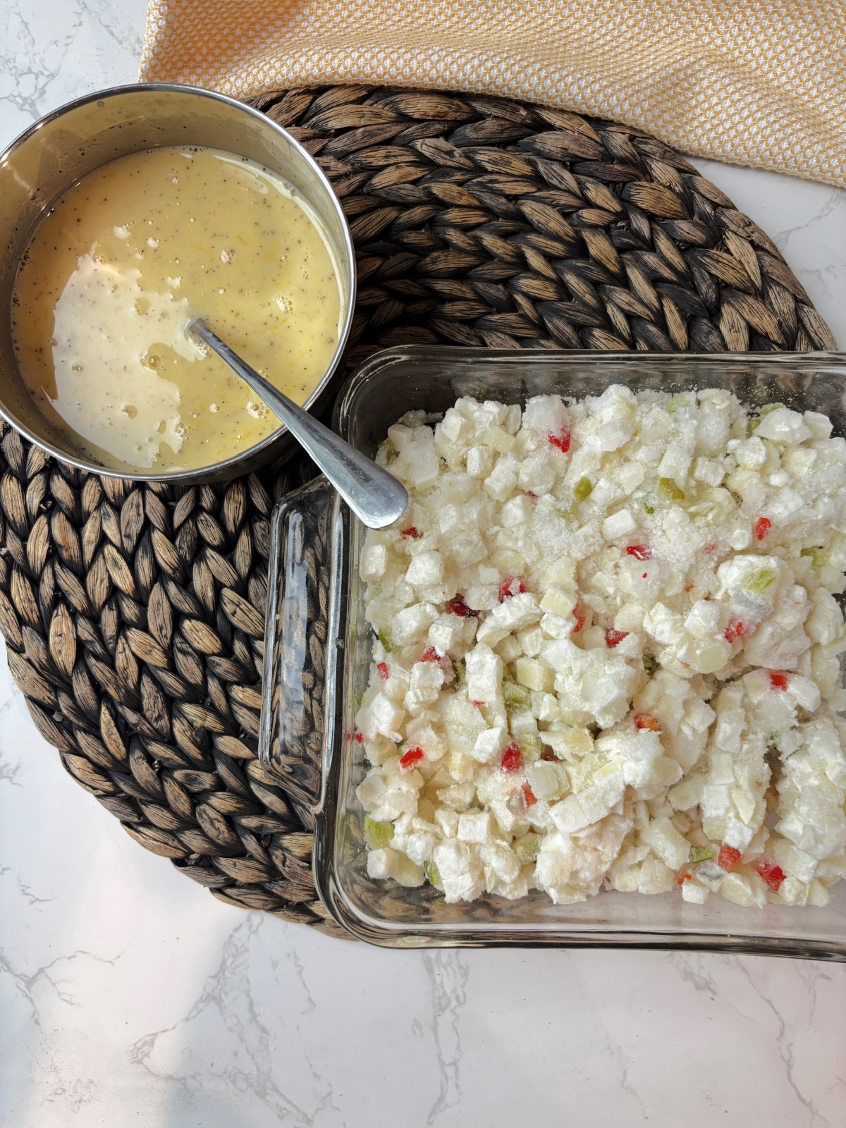 potatoes and eggs, uncooked.