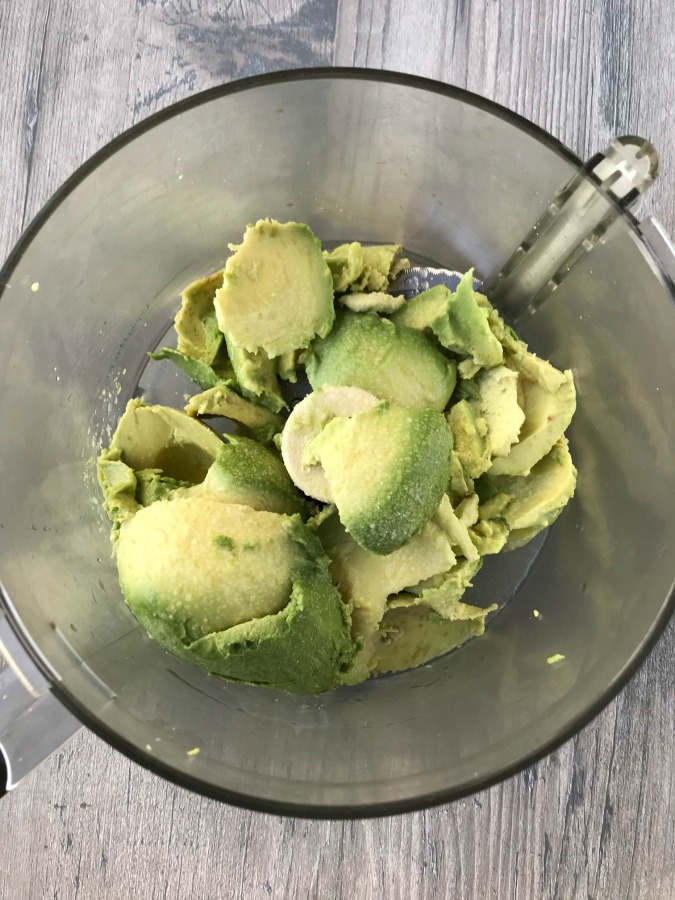 Raw avocados in a food processor 