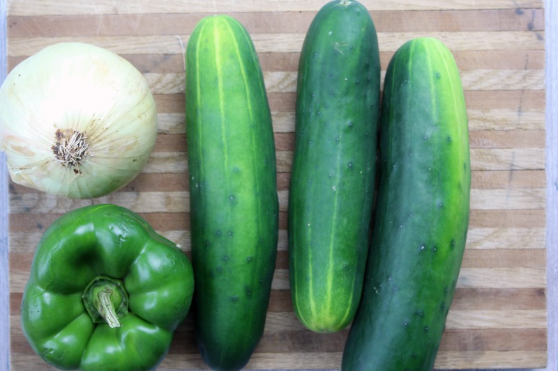 Cucumbers, peppers and onion 