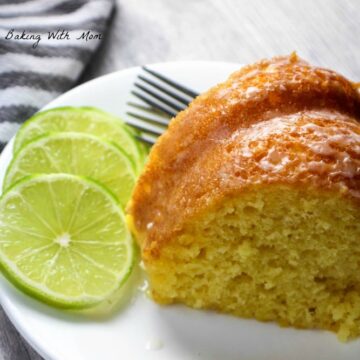 Slice of Key Lime Cake with lime slices