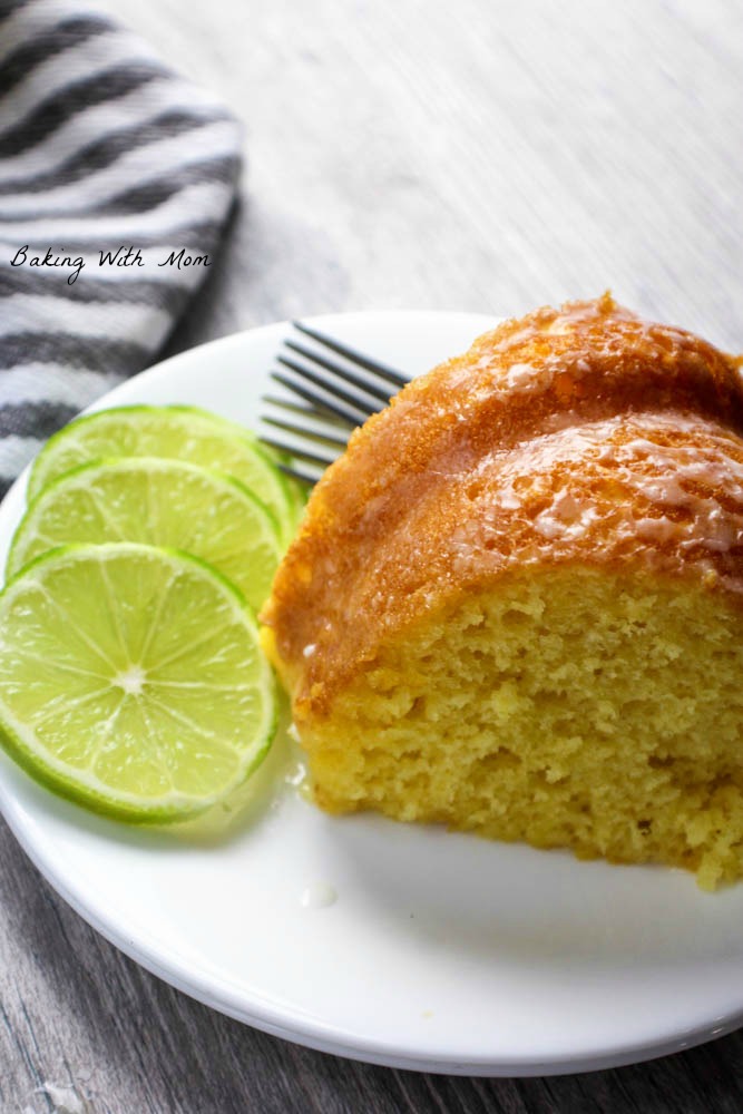 Slice of Key Lime Cake with lime slices 