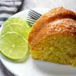 key lime cake on a white plate.