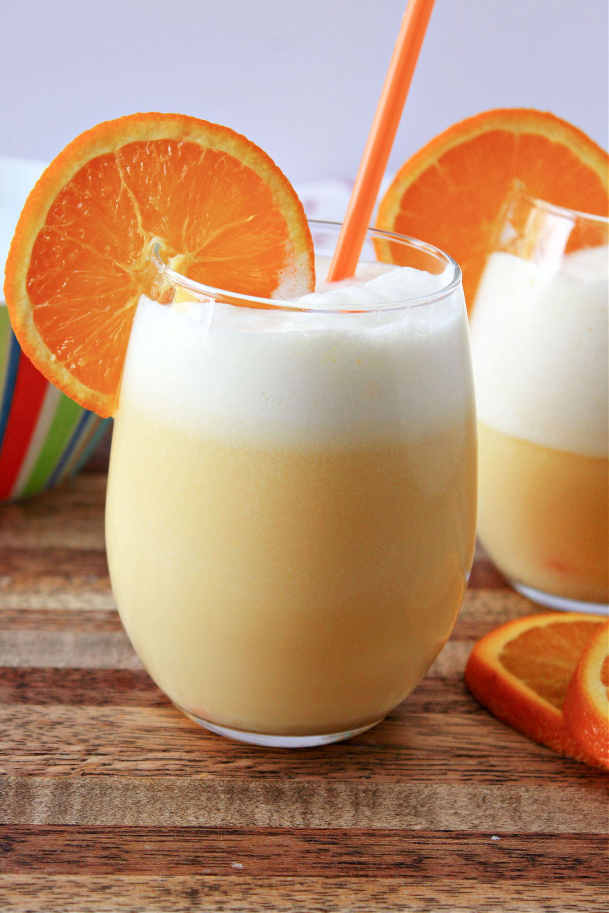 orange julius on a cutting board. 