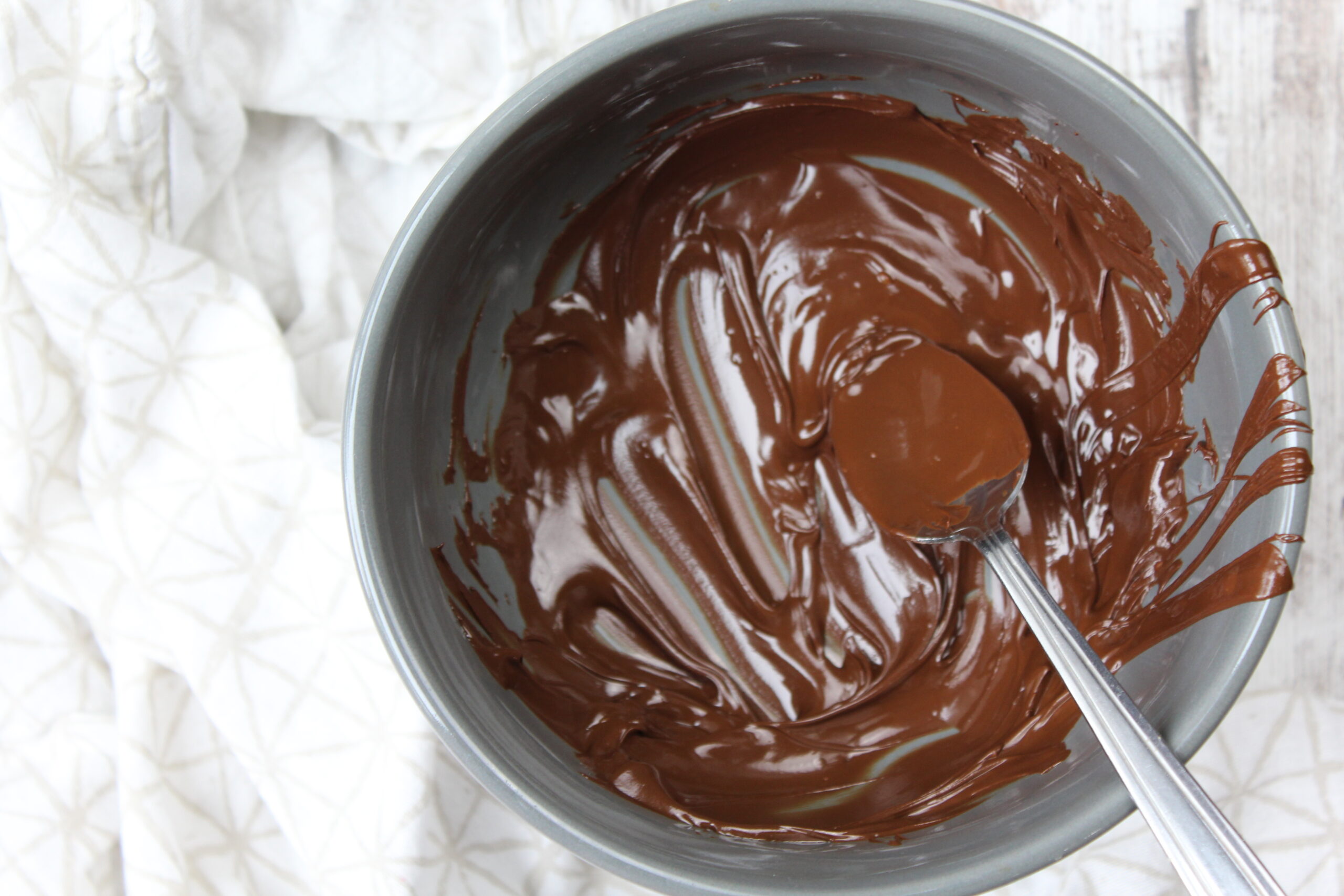 Bowl of melted chocolate and a spoon