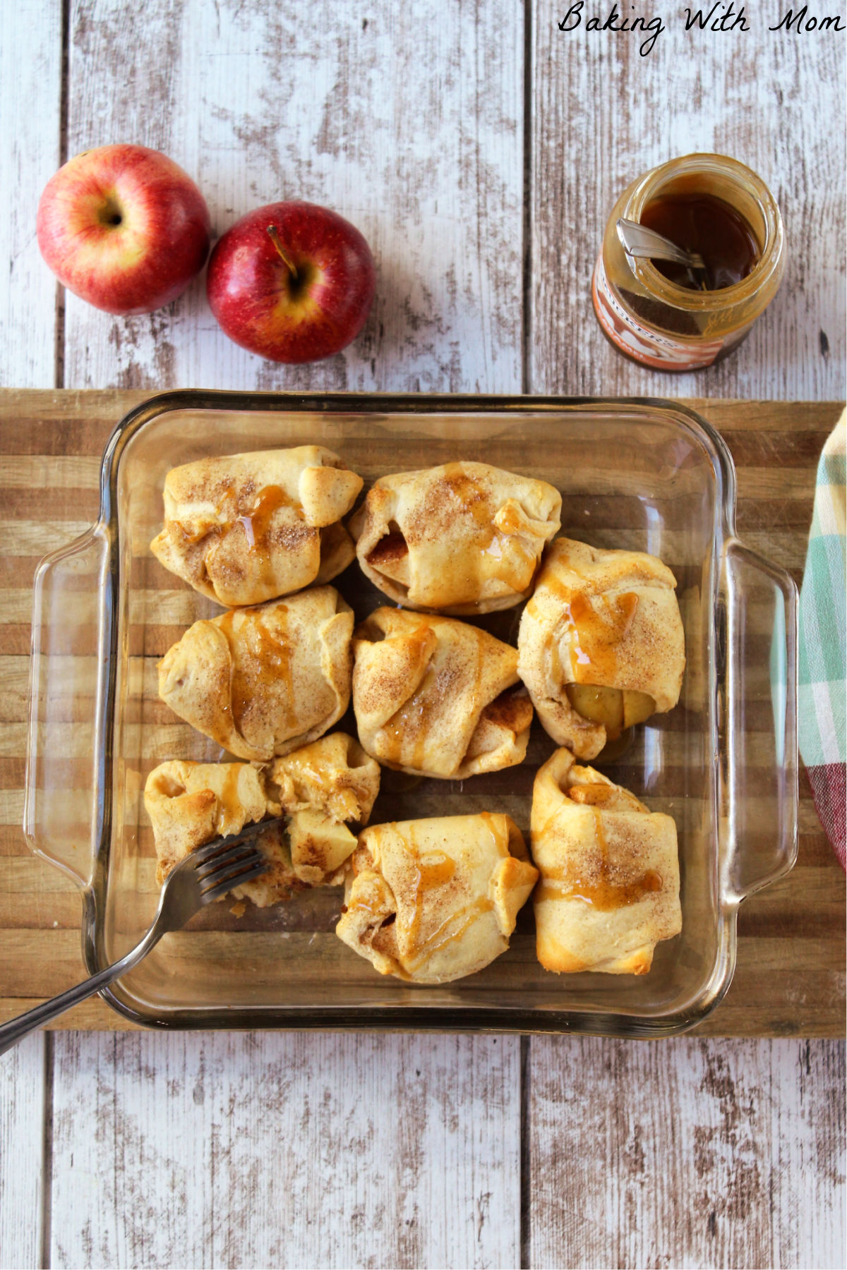 Picture of 2 apples, caramels, and caramel apple bombs