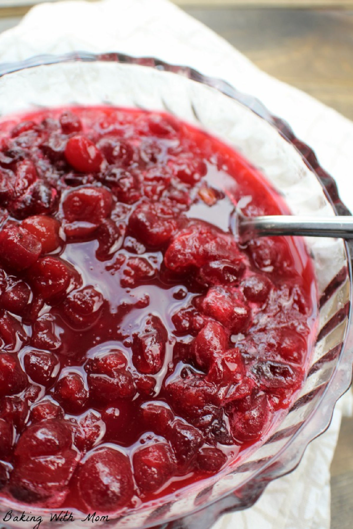 Cranberry sauce in a clear bowl