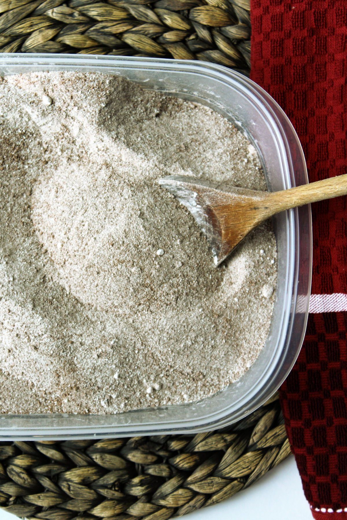 powdered hot chocolate mix in a plastic container