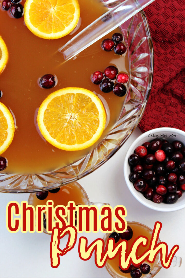 Christmas punch in a bowl with oranges. 
