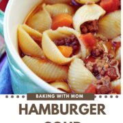 hamburger soup in a green bowl.