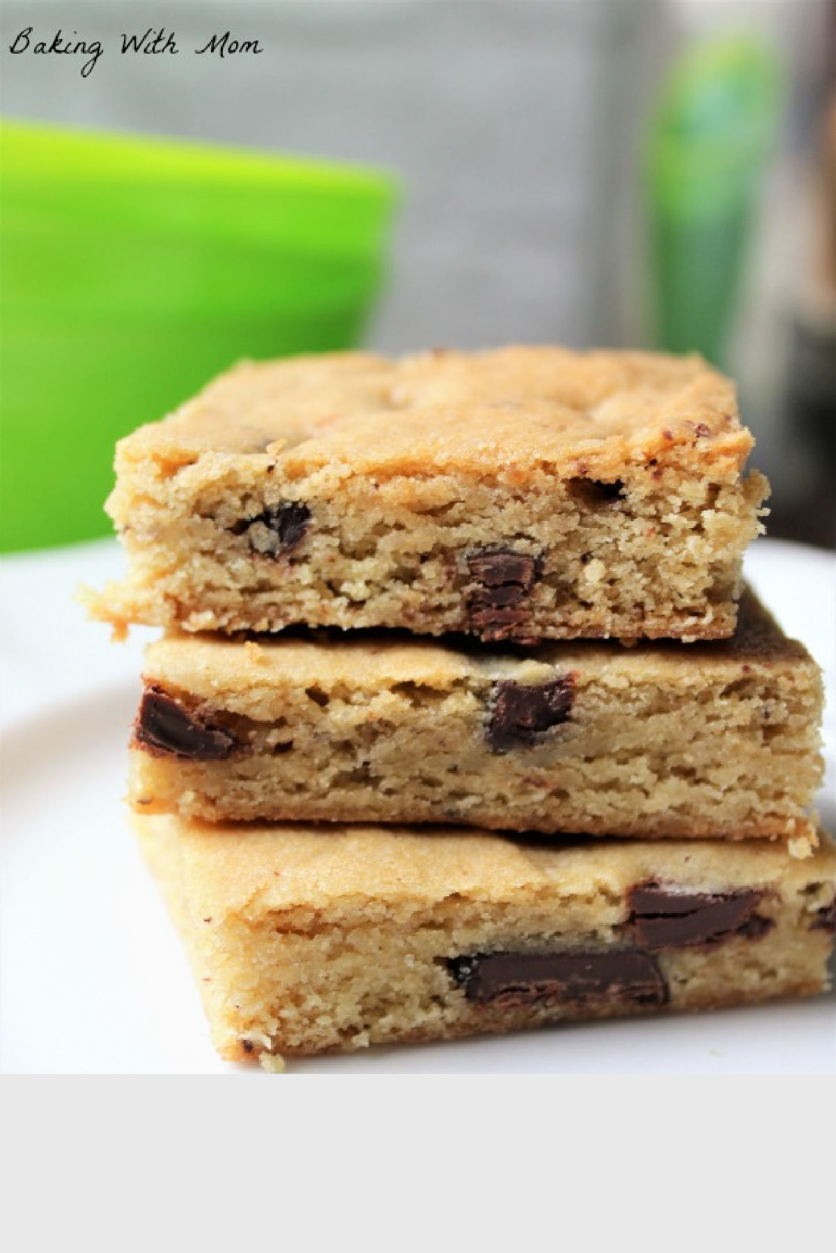 3 cookie bars stacked on a plate