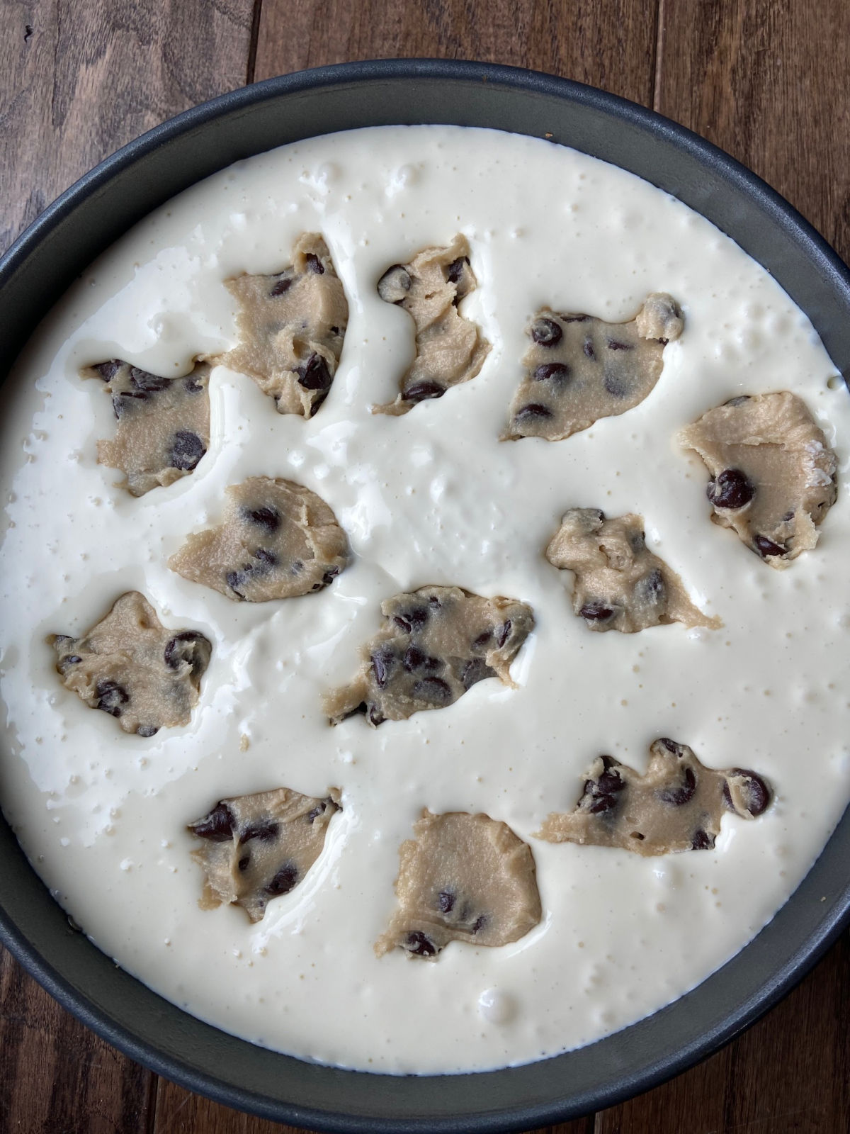 cookie dough in a cheesecake batter.