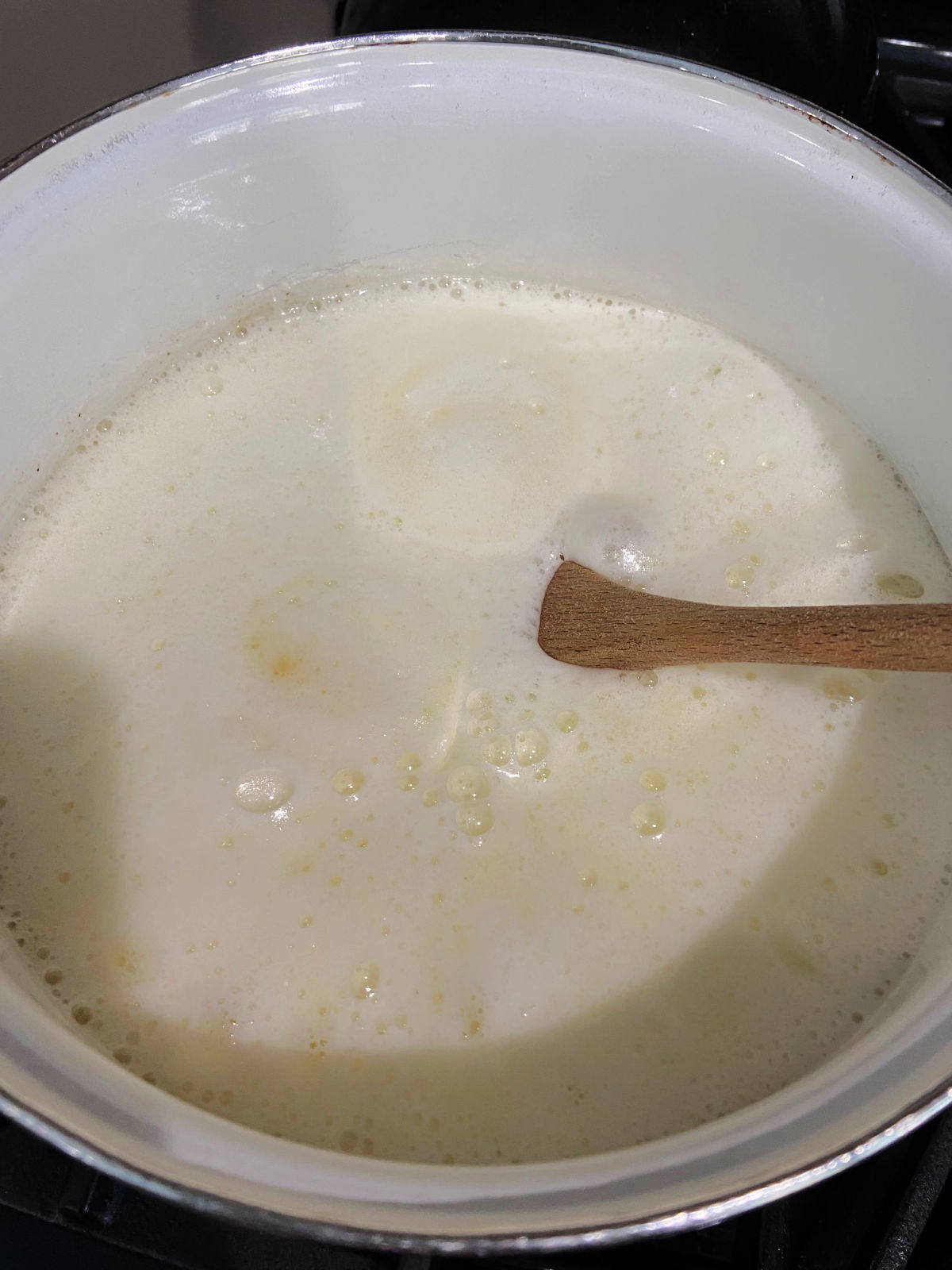 White buttery bubbles in a white bowl