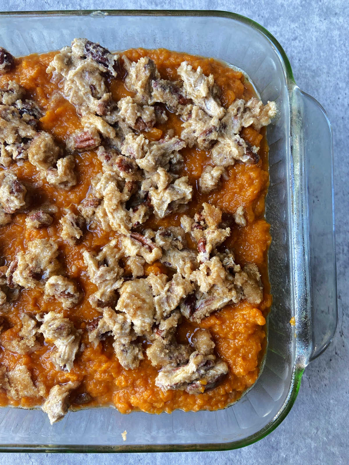 brown sugar and butter pecan topping on sweet potatoes. 