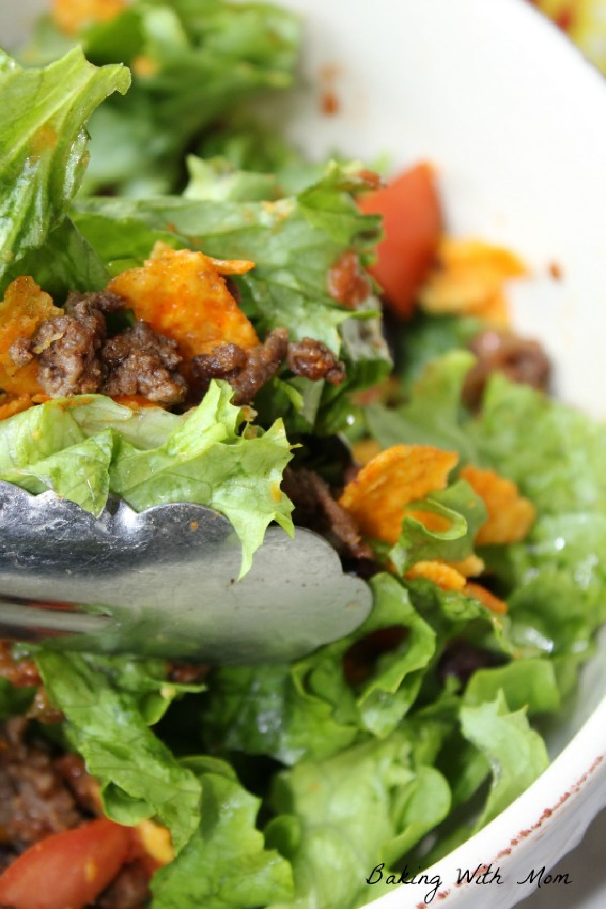 Close up of a taco salad. 