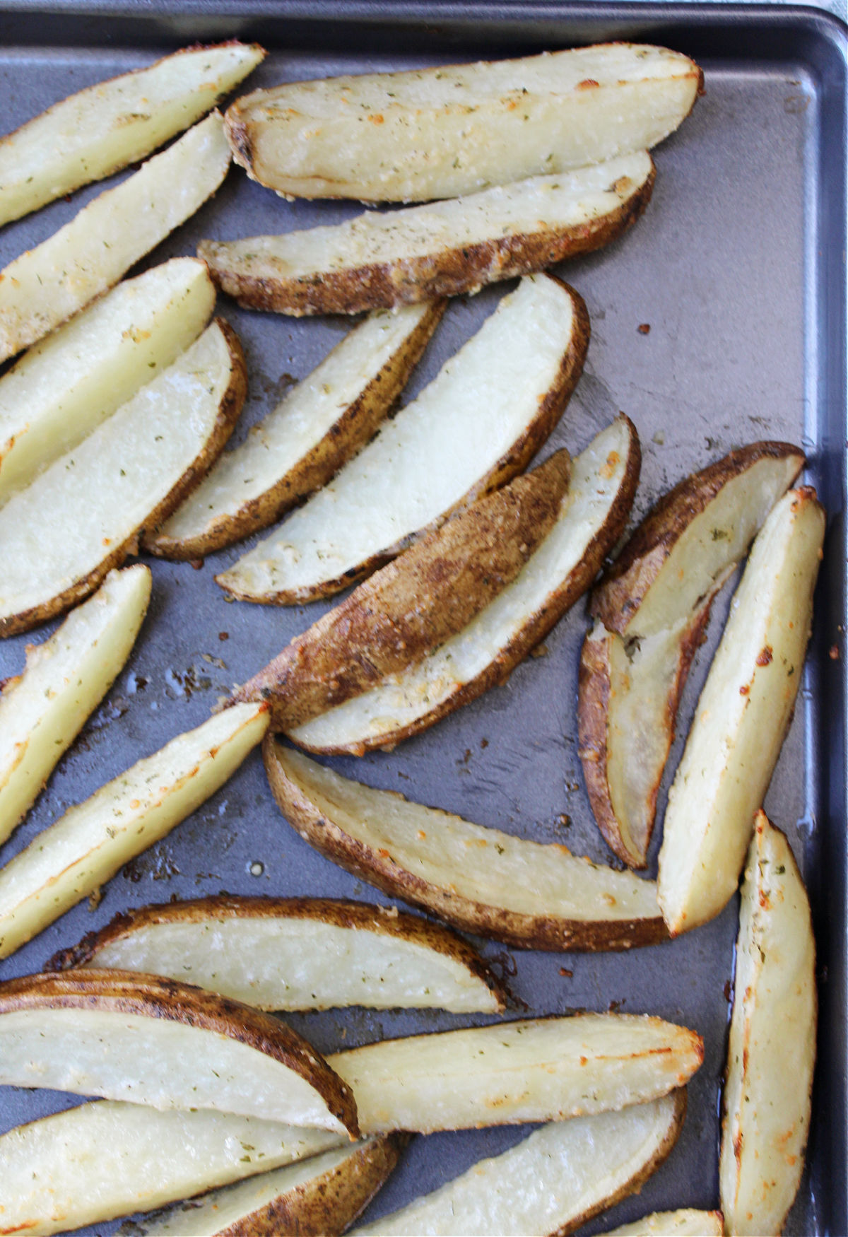 Ranch potatoes on a cooking sheet. 