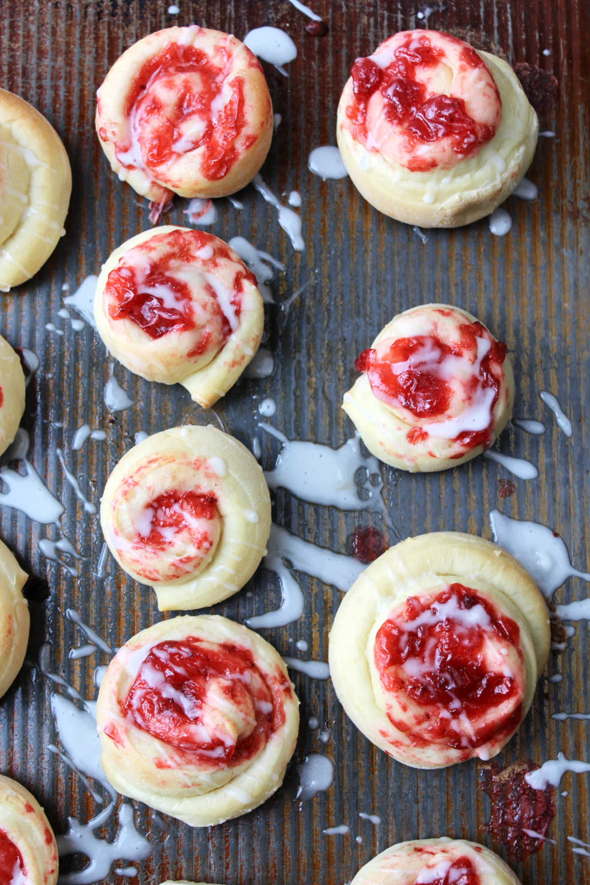 strawberry danish with frosting. 