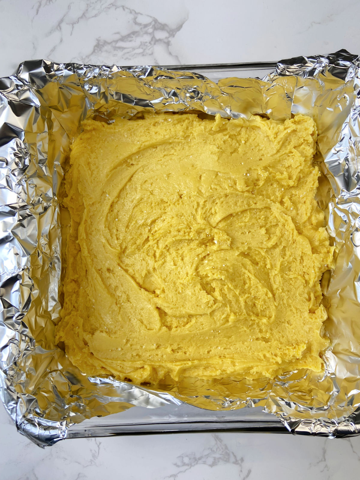 lemon brownie in a baking pan. 