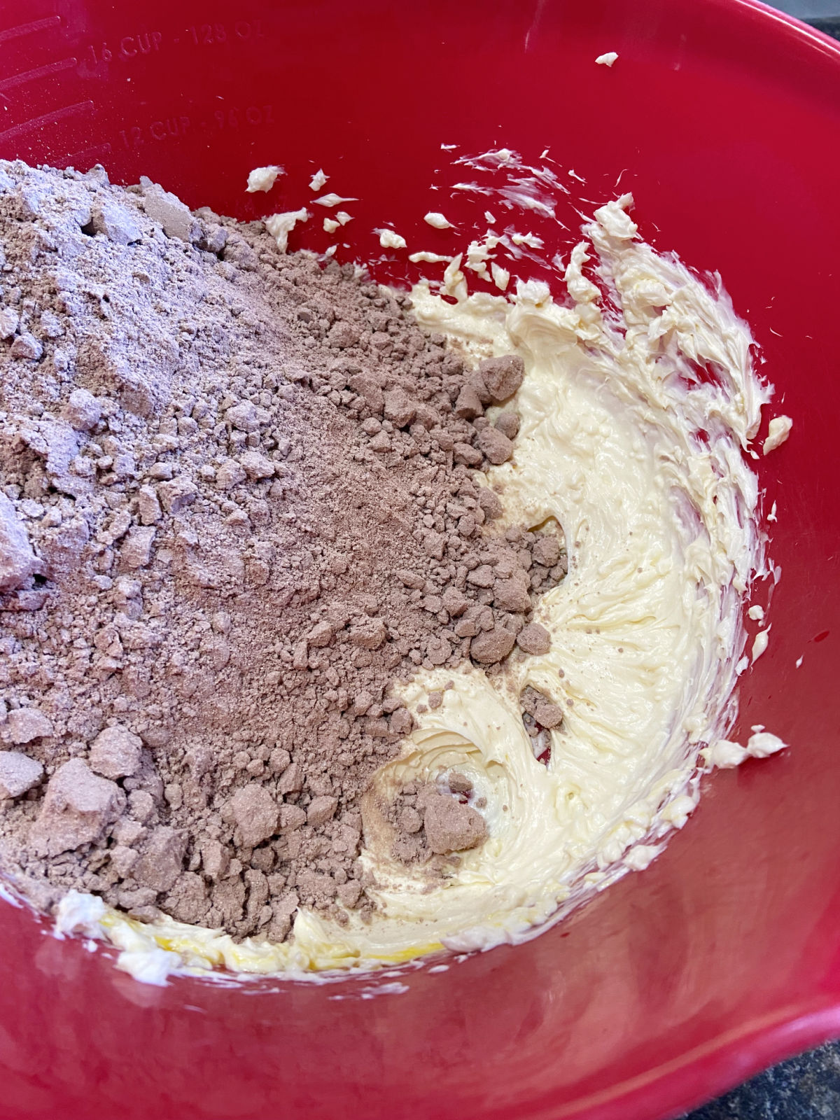 cake mix in a cream cheese mixture. 