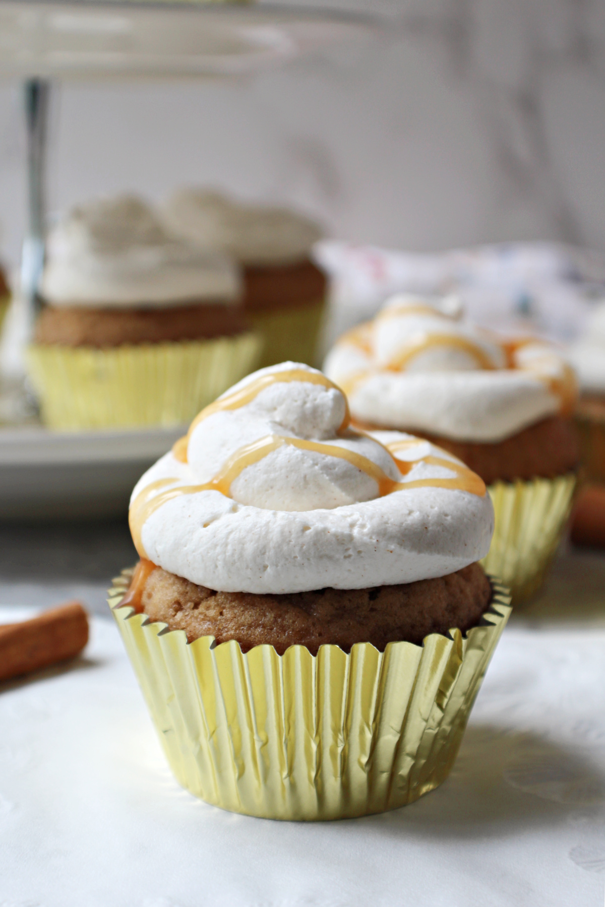 caramel drizzled on a cupcake. 