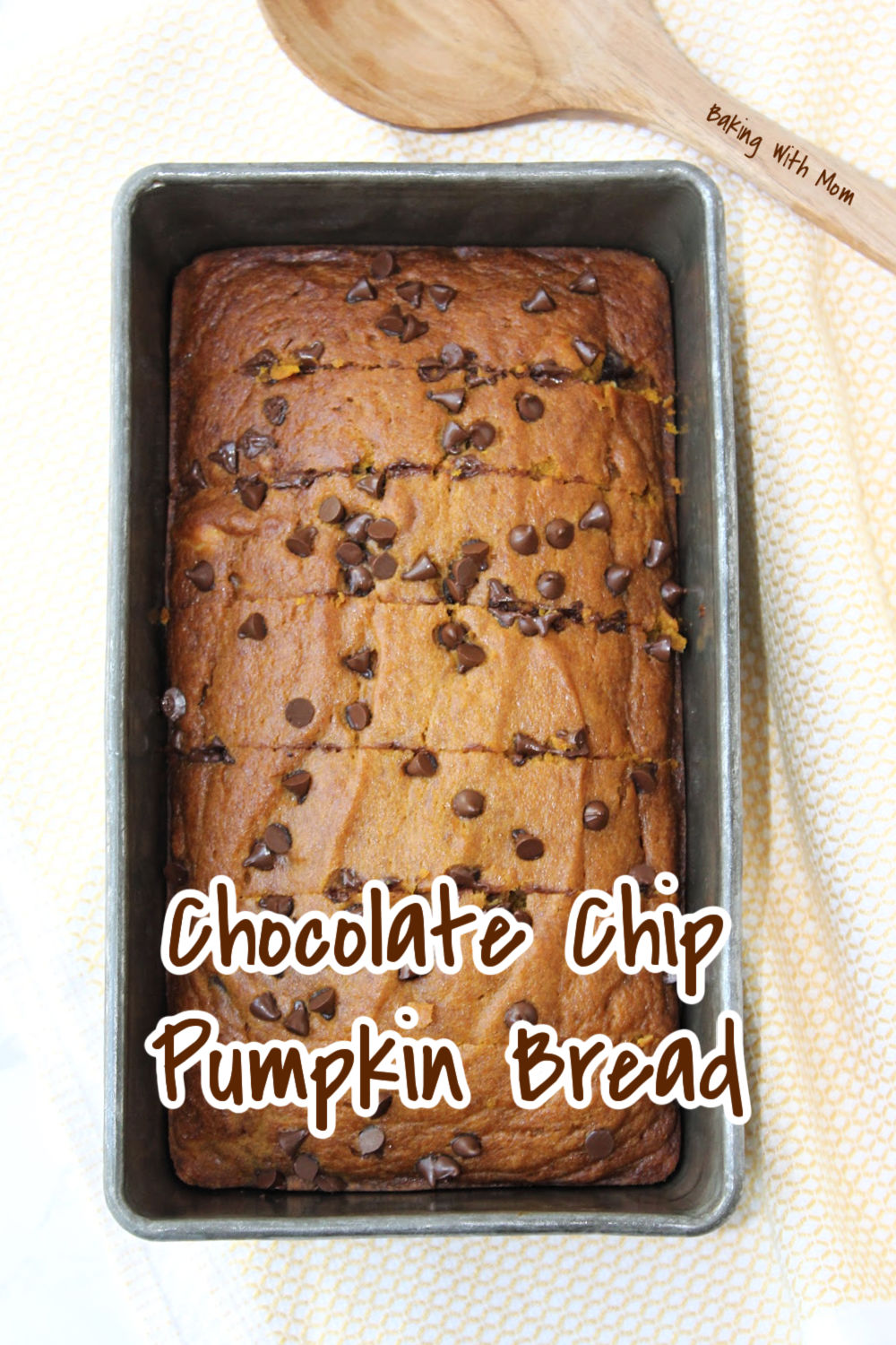 Chocolate Chip Pumpkin Bread in a loaf pan. 