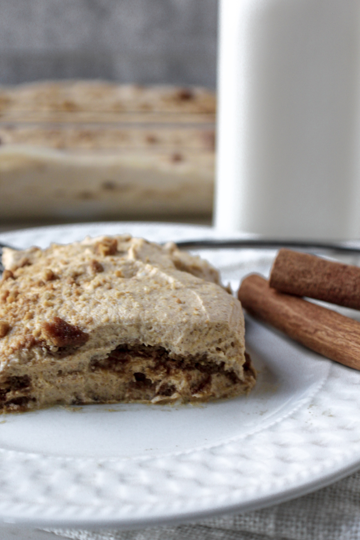 pumpkin icebox cake with cinnamon sticks besides. 