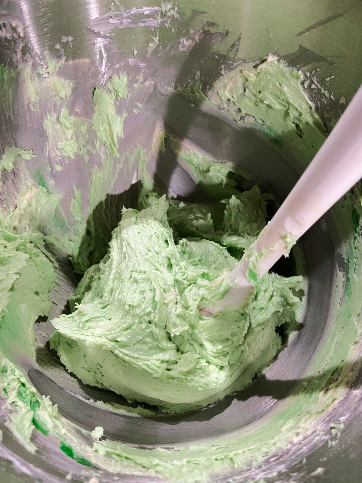 green food coloring batter. 