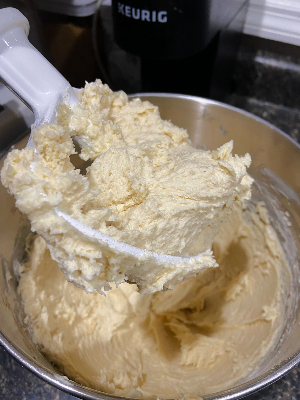 cake mix in a mixing bowl. 