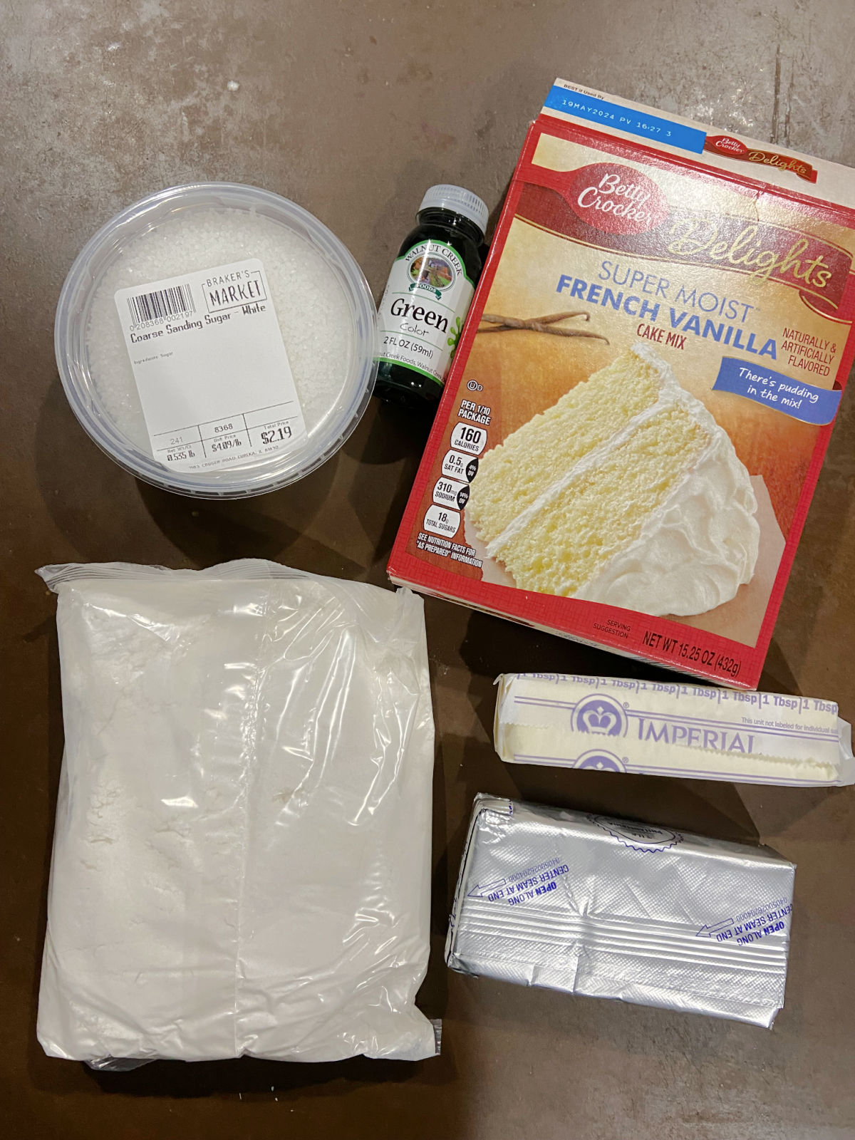 cake mix and ingredients.