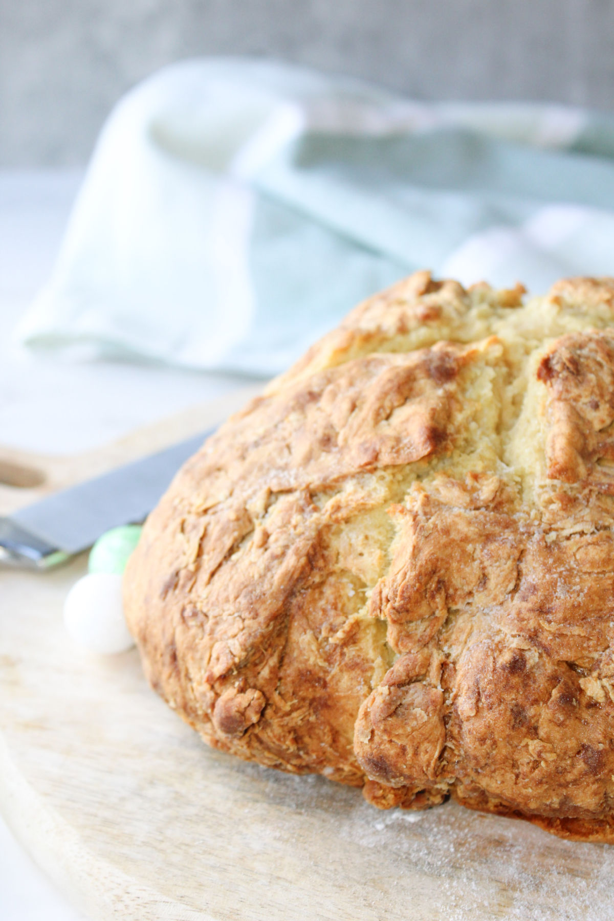 Soda bread on a cutting board. 