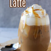Iced Caramel Latte with a spoon nearby.