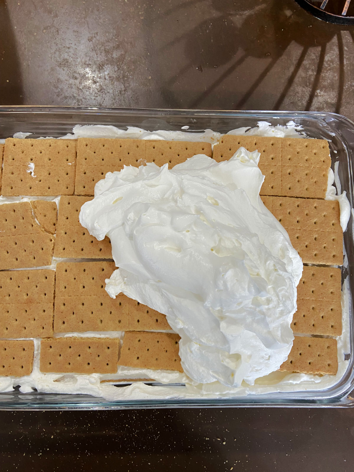 whipped cream on top of graham crackers. 