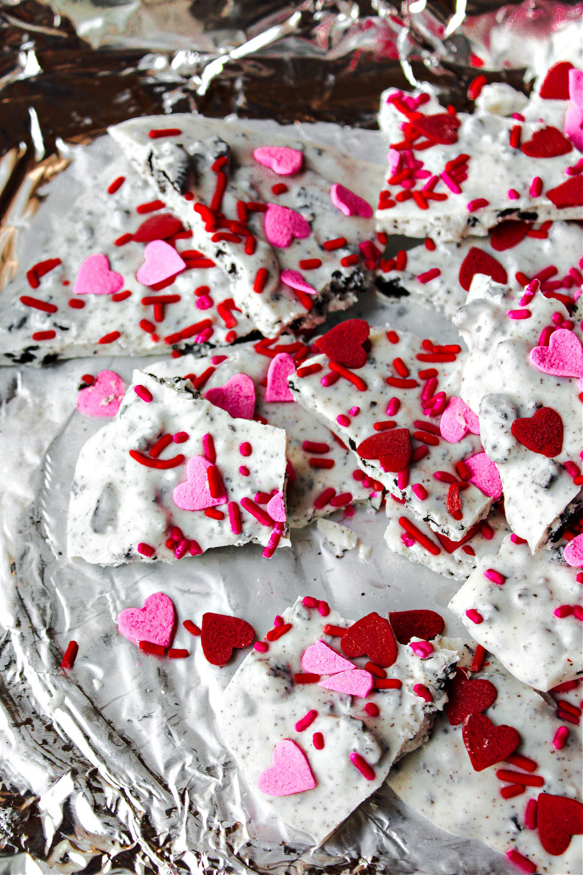 valentine candy on a tray. 