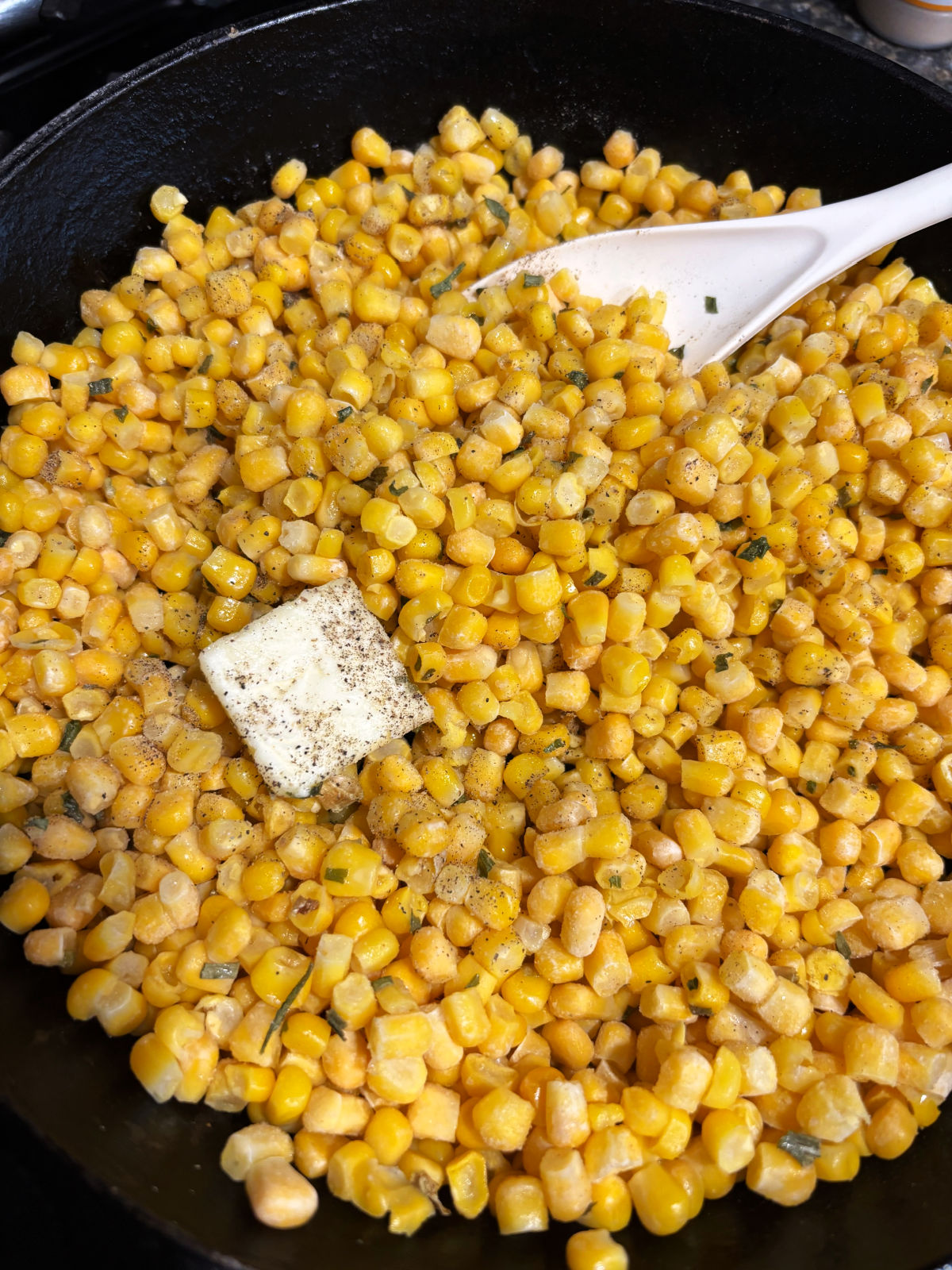 corn with butter in a skillet. 