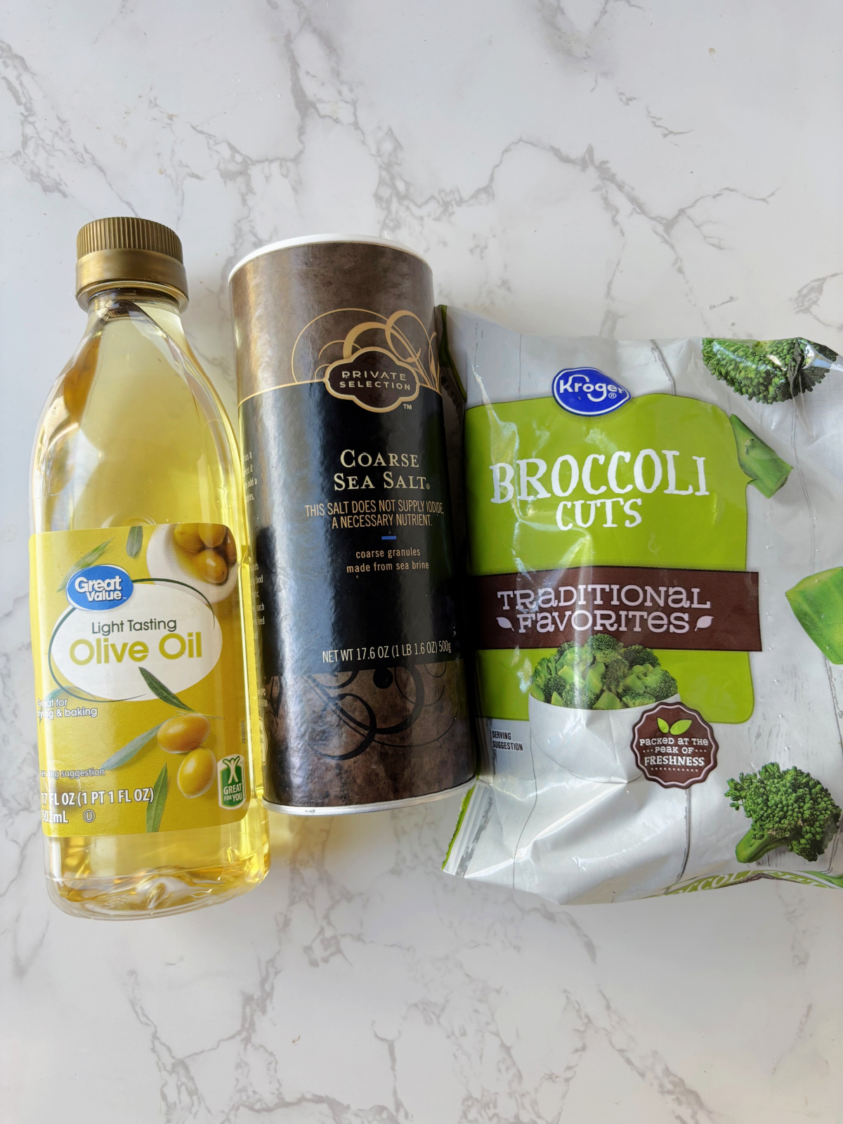 broccoli, olive oil and sea salt.