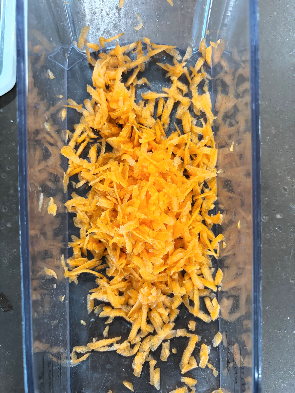 carrots shredded in a box. 